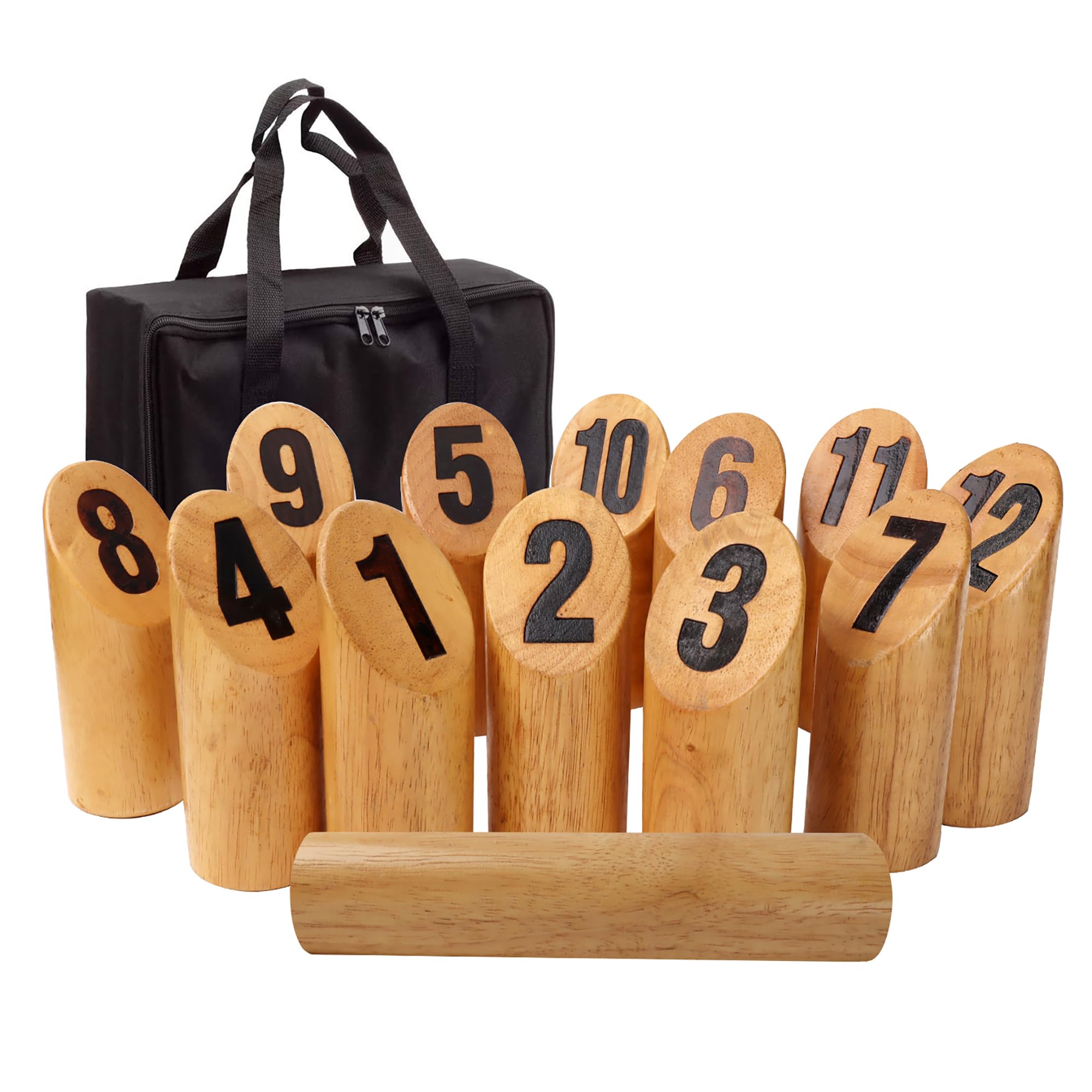 GSE Games & Sports Expert Wooden Throwing Game, 12 Numbered Block Toss Yard Game/Kubb Yard Game Set with Carrying Bag for Outdoor Backyard Lawn, Park with Family and Friends