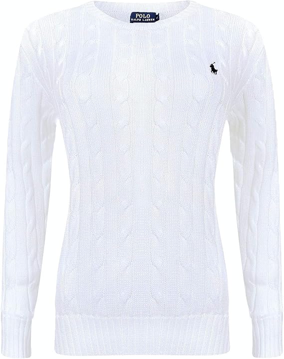Ralph Lauren Womens Crew Neck Cable Knit Jumper (XS, White) : Amazon.co.uk: Clothing