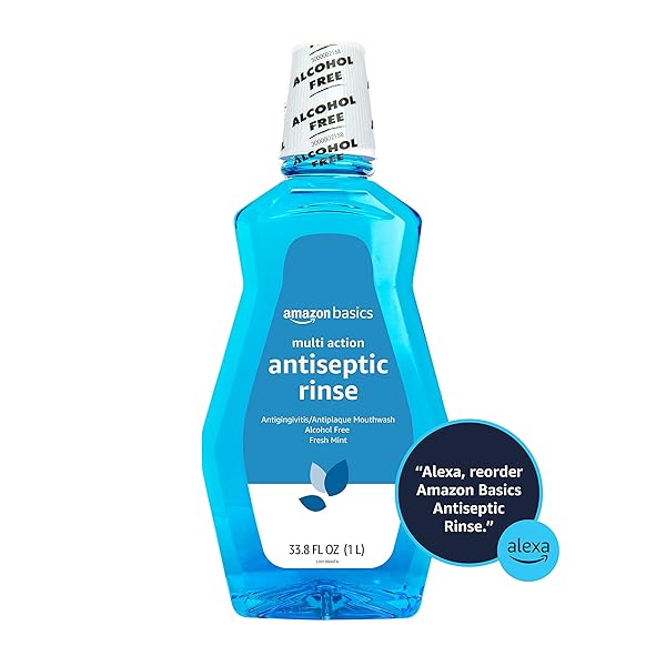 AMAZON BASICS MULTI ACTION ANTISEPTIC RINSE, ALCOHOL FREE, FRESH MINT, 1 LITER, 33.8 FLUID OUNCES, 1-PACK (PREVIOUSLY SOLIMO)