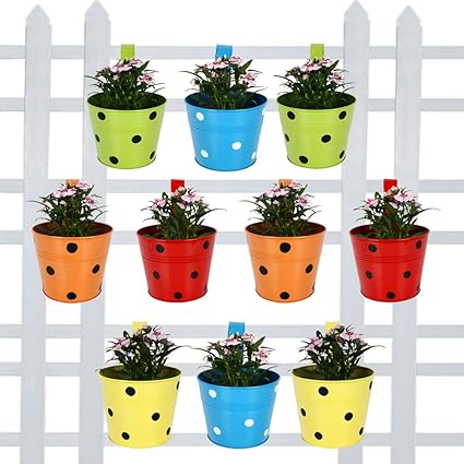 Trust Basket Round Dotted Railing Planters (Multicolour, Pack of 10)
