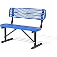 Sunnibety 4 Feet Heavy Duty Metal Park Bench for Outside, Outdoor Bench with Backrest & Portable Frame, Commercial Benches for Shopping Malls, Stores, Parks, Patios, Decks, Blue