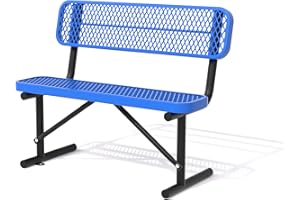 Sunnibety 4 Feet Heavy Duty Metal Park Bench for Outside, Outdoor Bench with Backrest & Portable Frame, Commercial Benches for Shopping Malls, Stores, Parks, Patios, Decks, Blue
