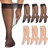 MANZI 6 Pairs Plus Size Knee Highs for Women 15 Denier Sheer Nylon Socks Knee High Stockings