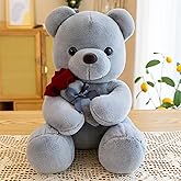 Ruzucoda Plush Teddy Bear with Rose Stuffed Animals Toys Dolls Valentine's Day Gifts for Girls Girlfriend Lover 9 Inches (Gray)
