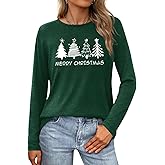 Christmas T-Shirt for Women Long Sleeve Round Neck Xmas Holiday Shirts Casual Basic Tunic Tops