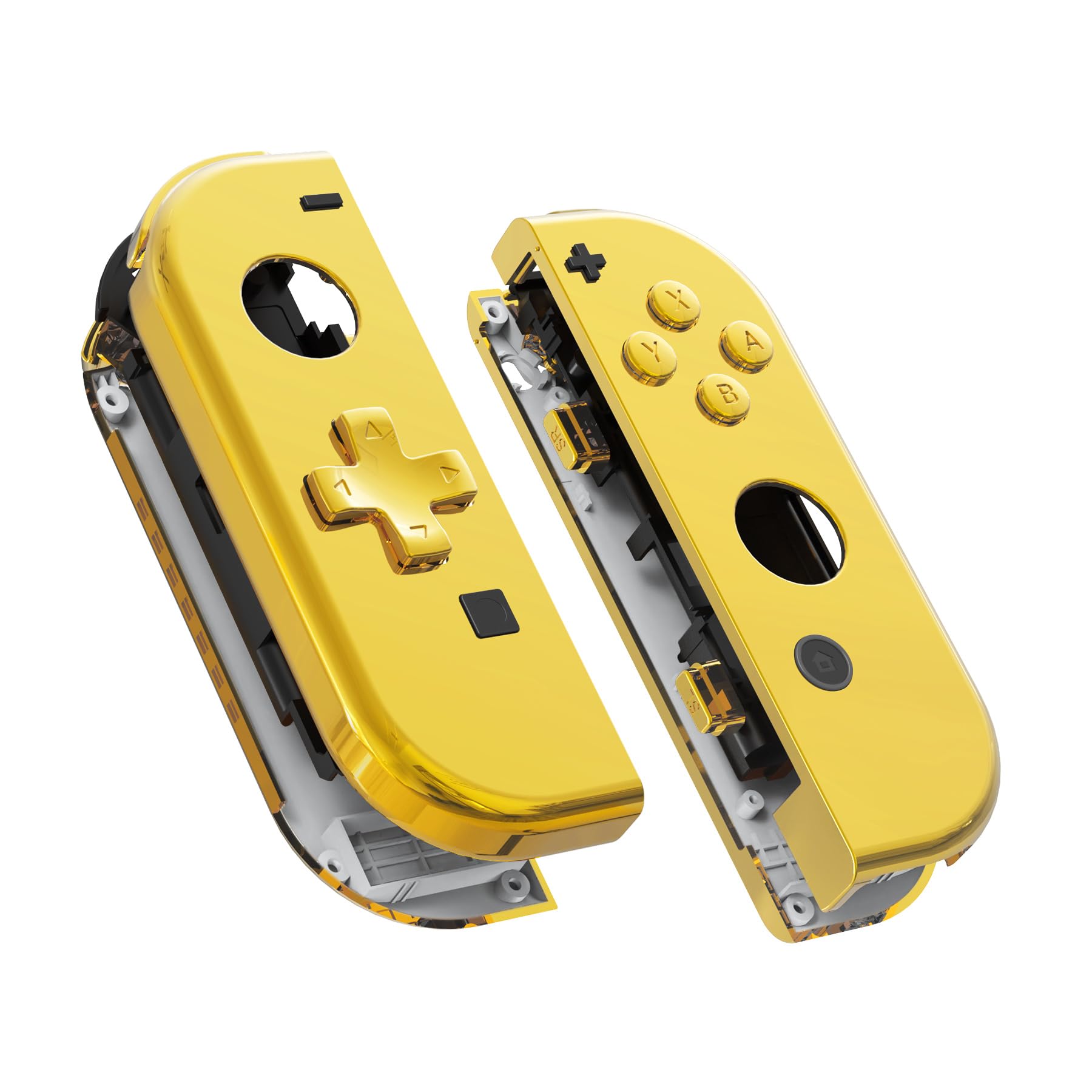 eXtremeRate Chrome Gold Joy con Handheld Controller Housing (D-Pad Version) with Full Set Buttons, DIY Replacement Shell Case for Nintendo Switch Joycon & Switch OLED Joy con