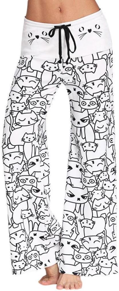 Minisoya Women Cat Printed Drawstring Casual Loose Lounge Yoga Pants Leggings Sweatpants Palazzo Wide Leg Trousers…