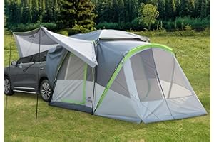 JOYTUTUS SUV Tent with Screen Porch and Awning for Family Camping, 60% More Space Car Tent for 5-9 Person, Dual-Use SUV or Camping with Rainfly, Double Door, Starry Sky Roof, Fit for SUV Car Van