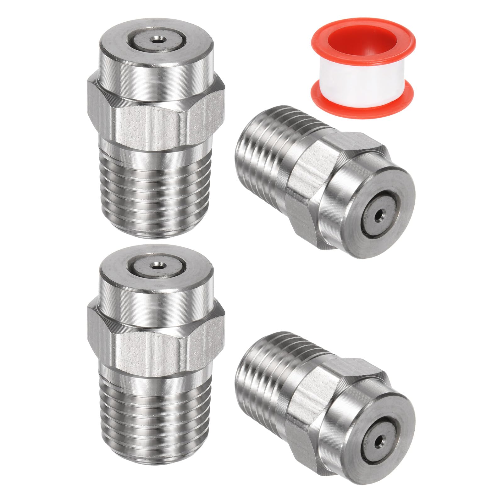 M METERXITY 4 Pack Surface Clean Tips - 0 Degree 1/4" NPT Male #00055 Pressure Washer Nozzles Cleaner Nozzle Replacement, Stainless Steel with Sealing Tape for Water Guns (1.449mm Orifice)