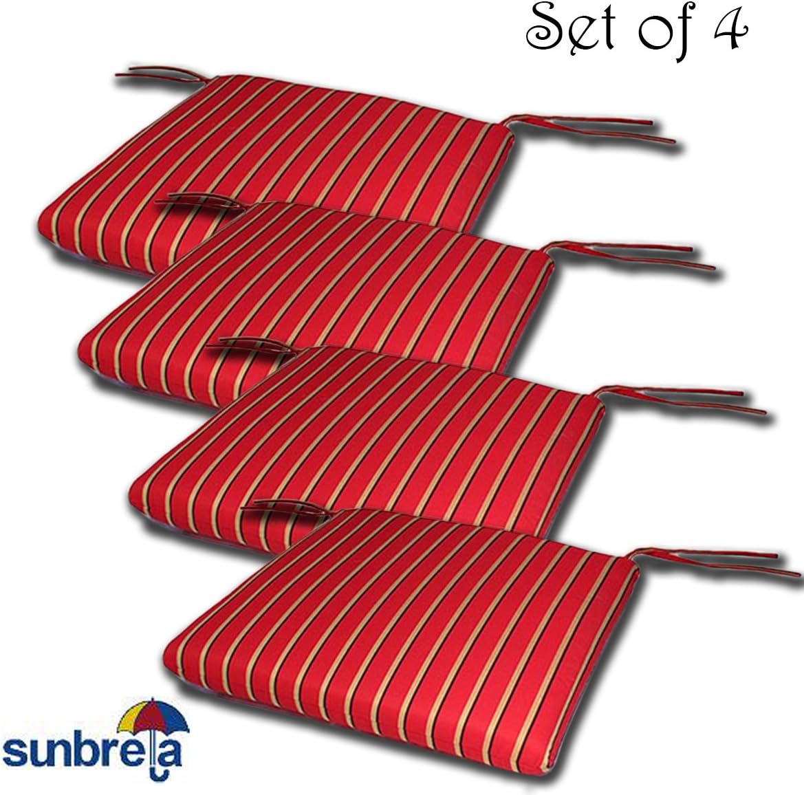 Set of 4 18W x 18Dx 2H Sunbrella Outdoor Waterfall Style SEAT PAD Cushion in Harwood Crimson Made in USA