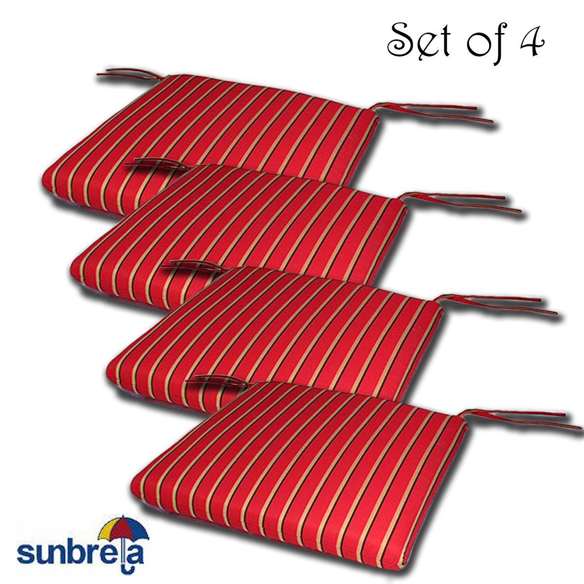 Set of 4 18W x 18Dx 2H Sunbrella Outdoor Waterfall Style SEAT PAD Cushion in Harwood Crimson Made in USA