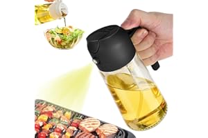 SSFUN Oil Dispenser for Kitchen Spray, 2 In 1 Oil Dispenser and Oil Sprayer, Olive Bottle Spray and Pour for Kitchen, 16oz/470ml Glass Oil Bottle for Air Fryer, Salad, Frying, BBQ (Black)