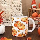 FYSUIMU Fall Mug Watercolor Pumpkin Leaves Coffee Mug 12oz Orange Pumpkin Ceramic Drinking Cup for Autumn Thanksgiving Home Office Supplies