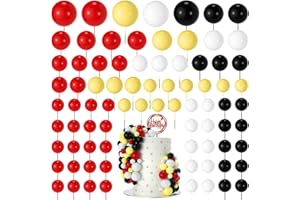 NACHLYNN 80 Pcs Cake Balls Decorations Mini Balloon Cake Topper Balls Foam Cupcake Toppers Balls for Cake Decorating Birthday Parties Weddings Anniversary (Red Yellow Black White)