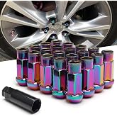 WENJTP 20pcs Neon Chrome Cold Forged Steel 12mm*1.25 Lug Nuts Extended Tuner Wheel Nuts Modified Nuts Open End Compatible with Various Types of Vehicles