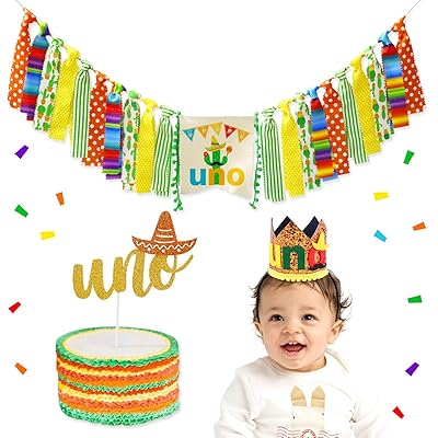 Buy Fiesta Birthday Party Decorations Mexican 1st Birthday Highchair Banner Baby Boy Mini Uno Crown Glitter Cake Topper Set Cactus Taco Theme Cake Smash Photo Prop Cinco De Mayo Party Supplies Online