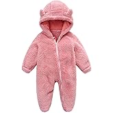 Baby Furry Jumpsuit Infant Bear Onesies Zipper Long Sleeve One-Piece Romper Hoodie Baby Outwear Snowsuit