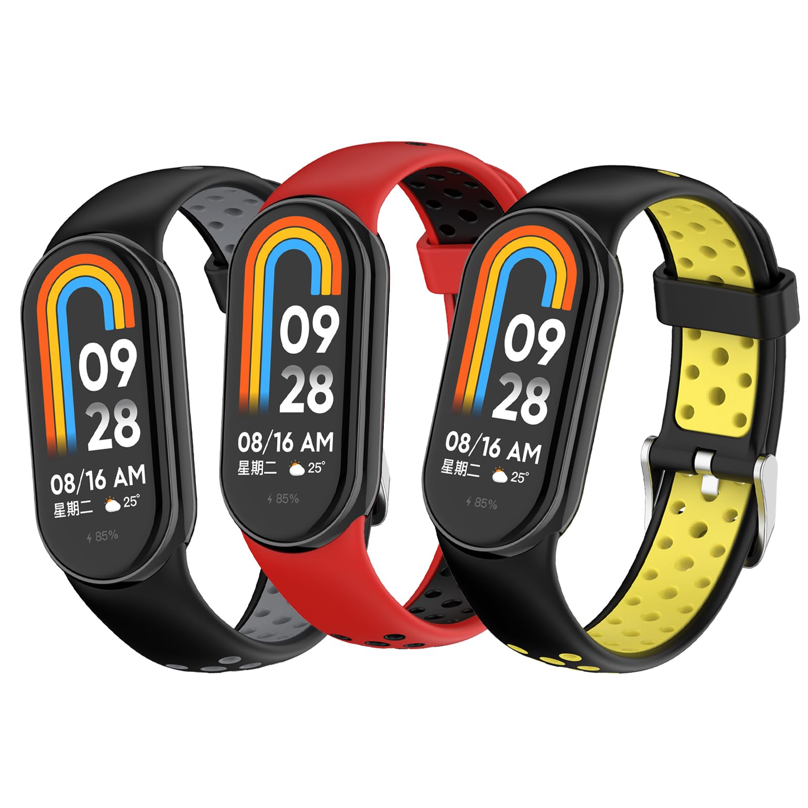 BDIG 3 Pieces Strap Compatible With Xiaomi Mi Band 8, Two-Tone Soft Silicone Sports Wristbands, 3 Pcs-a, Modern