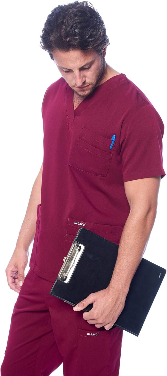 Dagacci Medical Uniform Unisex Women and Men’s V-Neck Super Stretch Scrub Set: Clothing