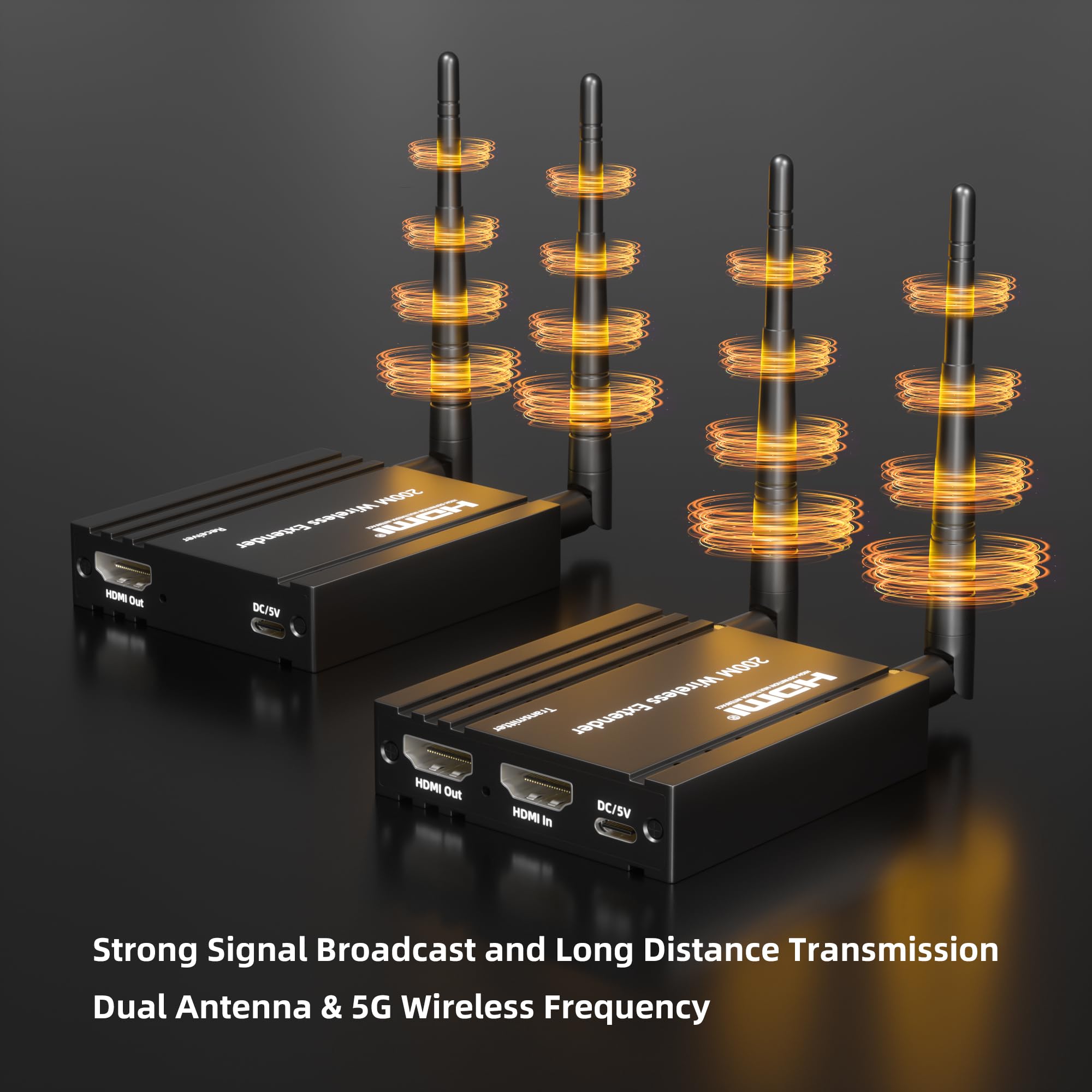 656FT Hdmi Wireless Transmitter and Receiver, 200M Wireless HDMI Extender Long Range with Loop-out, Support 2.4 / 5GHz for Streaming Video/Audio from Laptop,PC, TV Box to HDTV/Projector