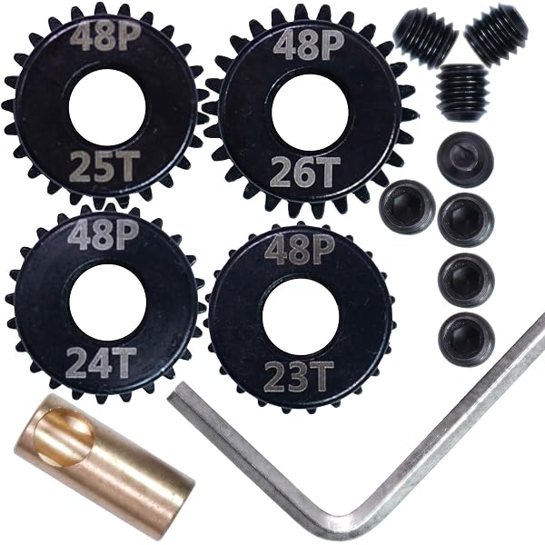BRKRC 5mm Pinion Gear Set - 4 Pack (16T, 17T, 18T, 19T) 32 Pitch Steel Gears For 1/8 & 1/10 RC Cars