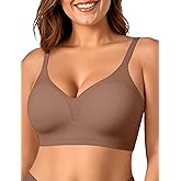 OEAK Womens Comfortable Bra Push Up Bras Wireless Support Lift Brassiere V Neck Full Coverage Everyday Seamless Tshirt Bras