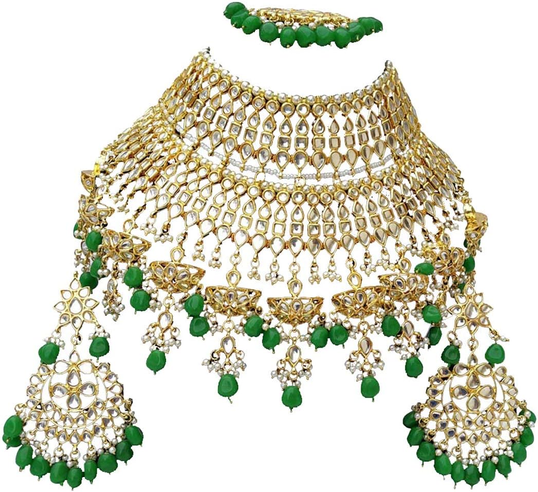 Meena Kundan Indian Bridal Wedding Designer Gold Plated Pearls Choker Necklace Jewelry Set