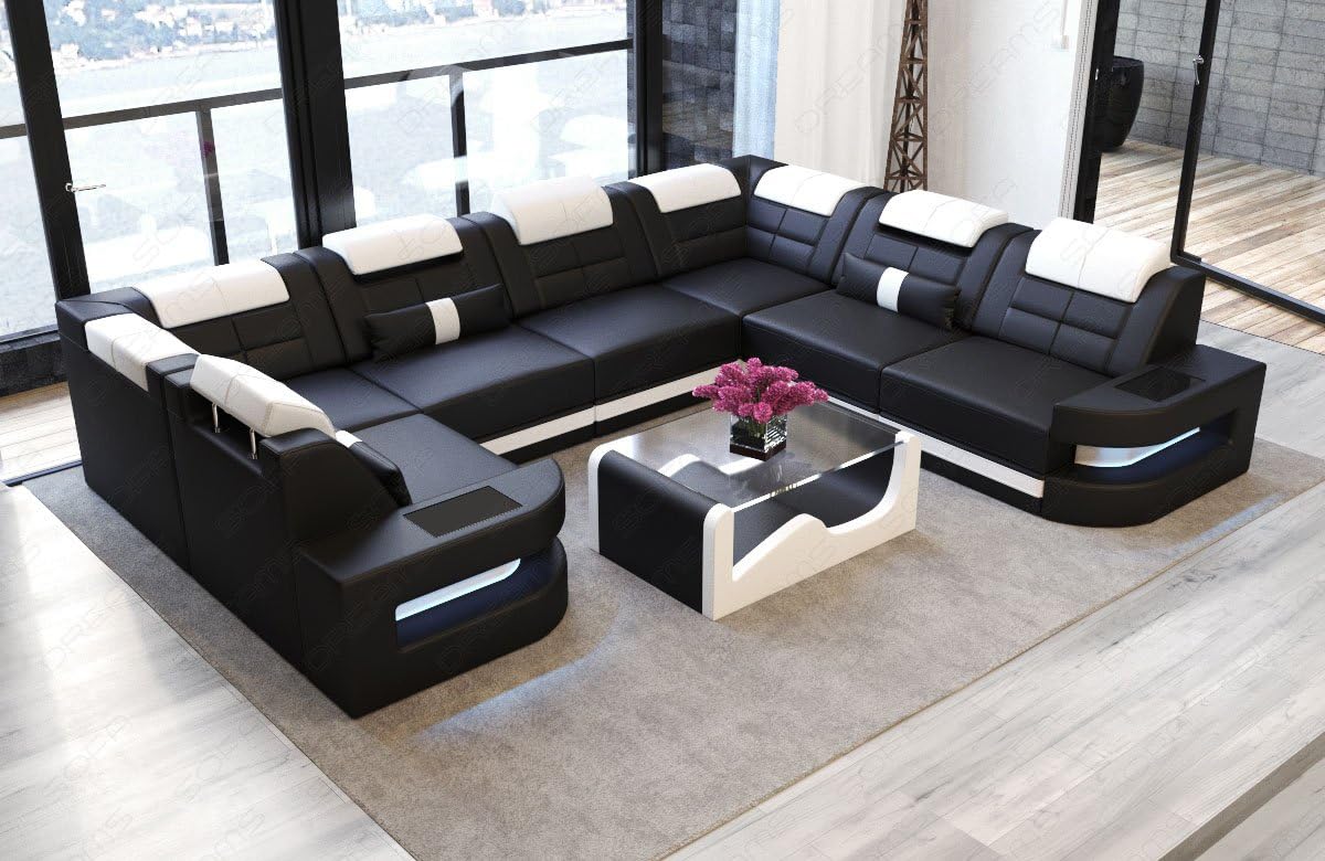 Como U Shape Leather Living Room Set Black White Amazon De Kuche Haushalt
