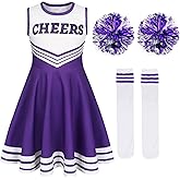 COTRIO Cheerleader Outfit for Girls Cheerleader Costume Cheer Practice Clothes Halloween Cheerleading Uniform with Pom Poms