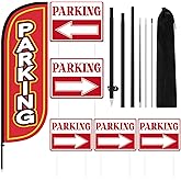 Remagr Parking Feather Flag Pole Kit Include 7 ft Banner Flag with Poles 5 Parking Double Sided Signs and 10 Ground Stake for Outside Garden Lawn Business Stores Shops