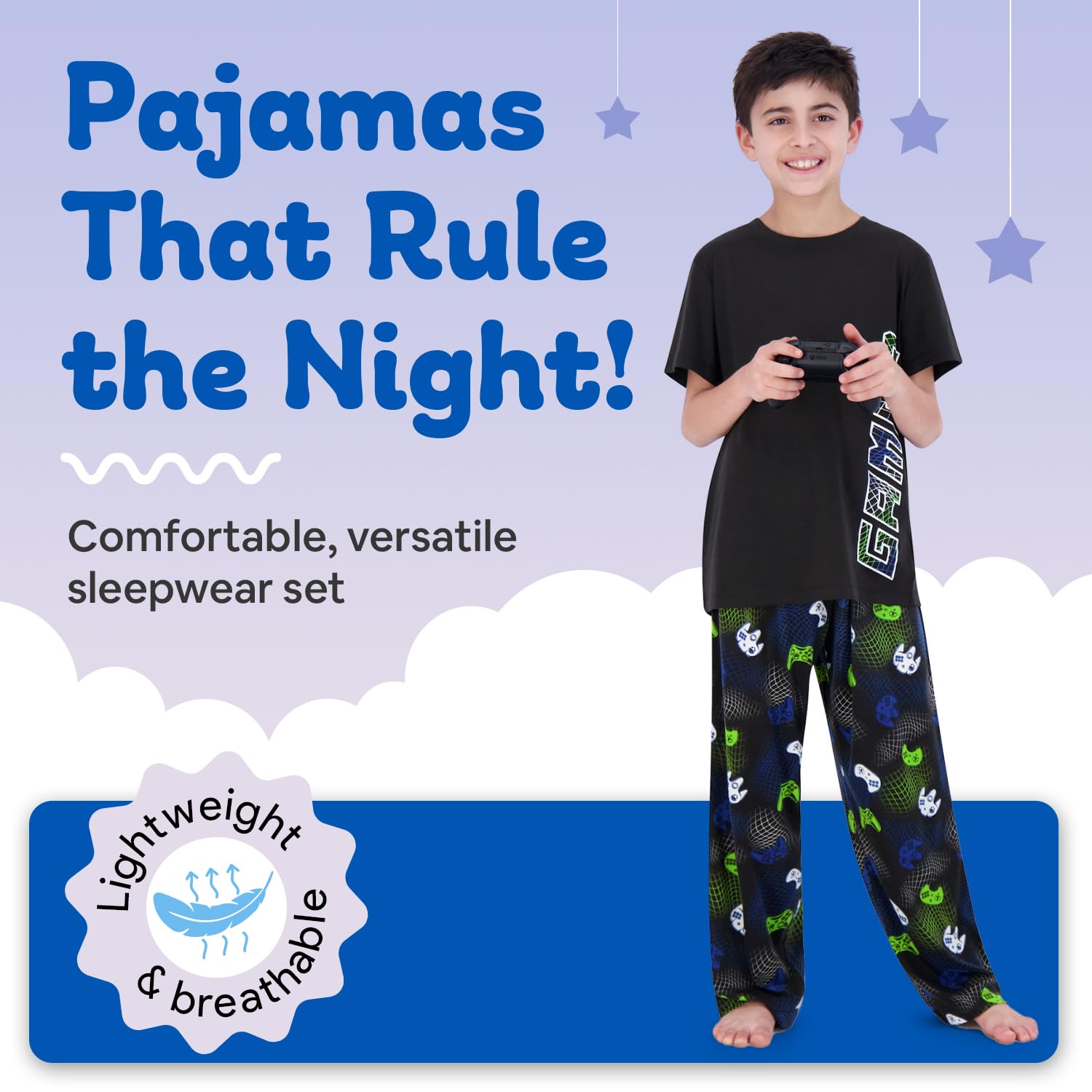US Angels Boys Pajamas Set, 3-Piece Boys’ Sleepwear Pjs, Loose Fit, Soft, Breathable, Teens and Kids - Size 7-8, 10-12, 14-16