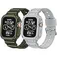 [2 Pack] SVISVIPA Band with Case Compatible for Apple Watch 41mm 40mm 38mm iWatch Series 9 8 7 SE 6 5 4 3 2 1 Strap, Men Women Sport Strap with Bumper Rugged Shockproof Military Protective, 2 Pack (Light Grey, Army Green）