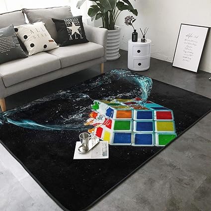 Fantasy Space Water Digital Art Rubiks Cube Black Area Rug Memory