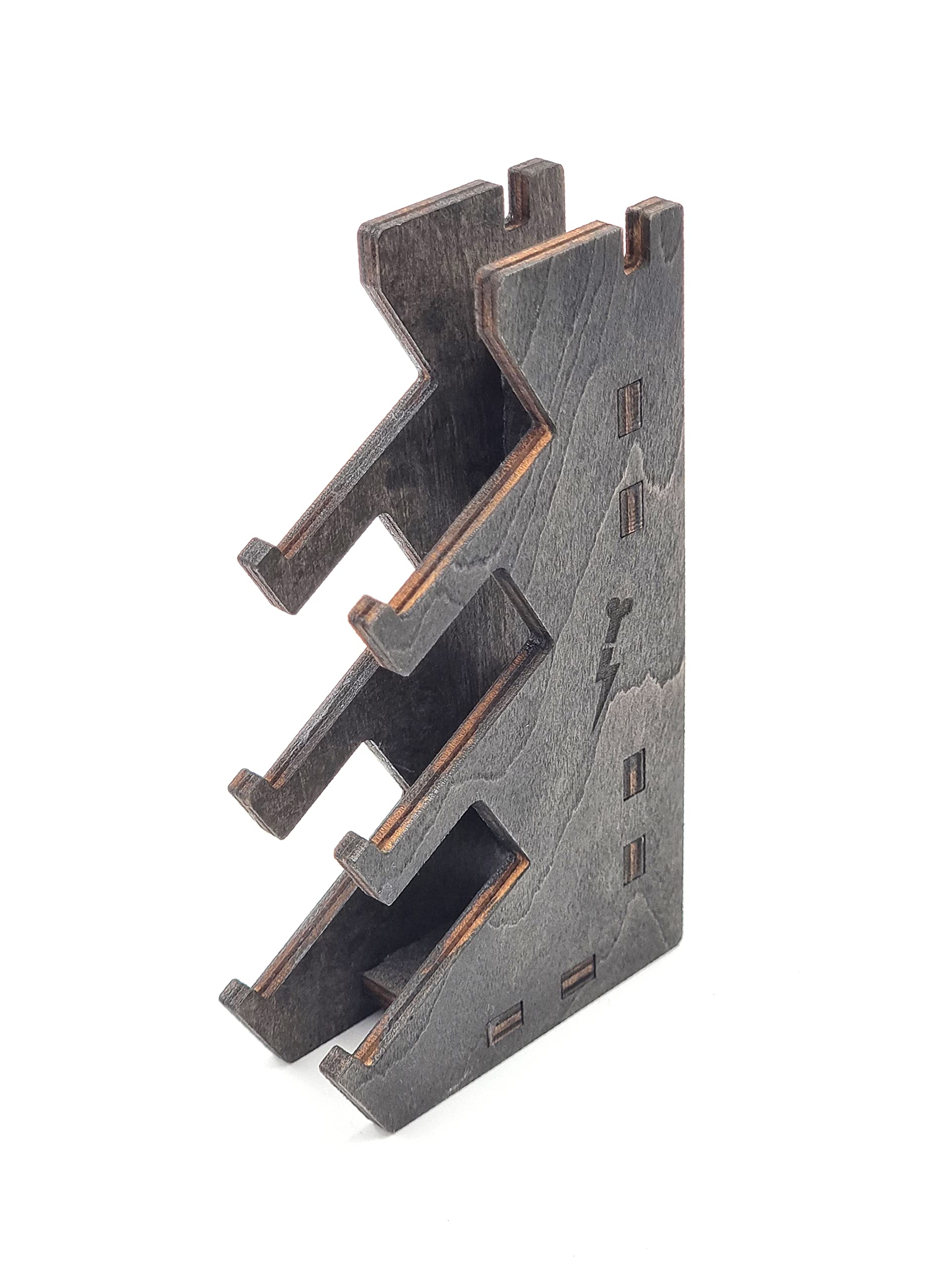 FlashBone Fingerboards 3 + 1 Fingerboard Rack (4 Slots Mini) with FlashBone Logo (Dark Wood) Dark Wood Holder Stand Shelf for 4 Finger Skateboards with Accessories