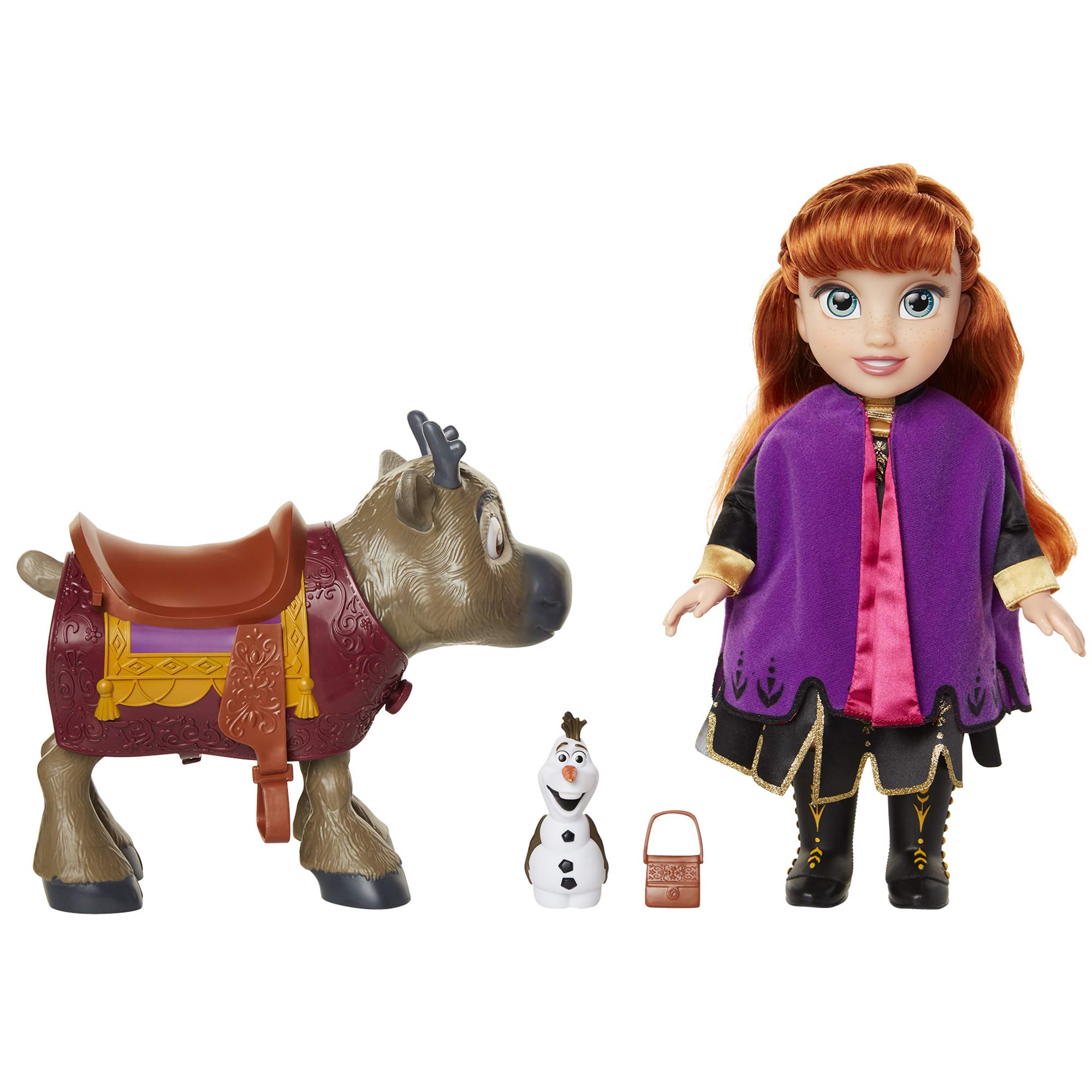 Frozen 2 - Disney Princess Anna Doll with Olaf and Reindeer Sven Figures from II Set, Movie Replicas, One Size (Glop Games 207164)