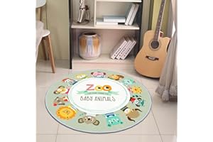 Eanpet Round Rug for Kids Room 4ft Nonslip Circle Area Rug for Boys and Girls Soft Toddlers Play Mat Circular Nursery Rug Indoor Floor Mats Carpet for Children Classroom Playroom Bedroom,Anilmals