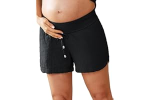 Maacie Maternity Shorts Underbelly Drawstring Elastic Waist Cotton Shorts with Pockets Summer Cute Beach Casual Shorts