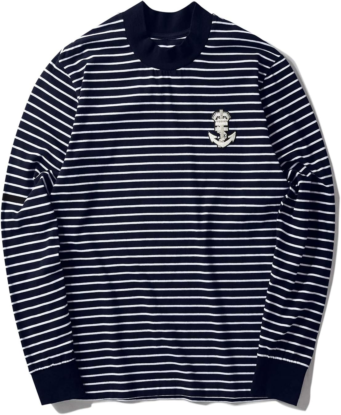 Zengjo Mens Striped Shirt Long Sleeve Mock Turtleneck Shirts(L, Navy