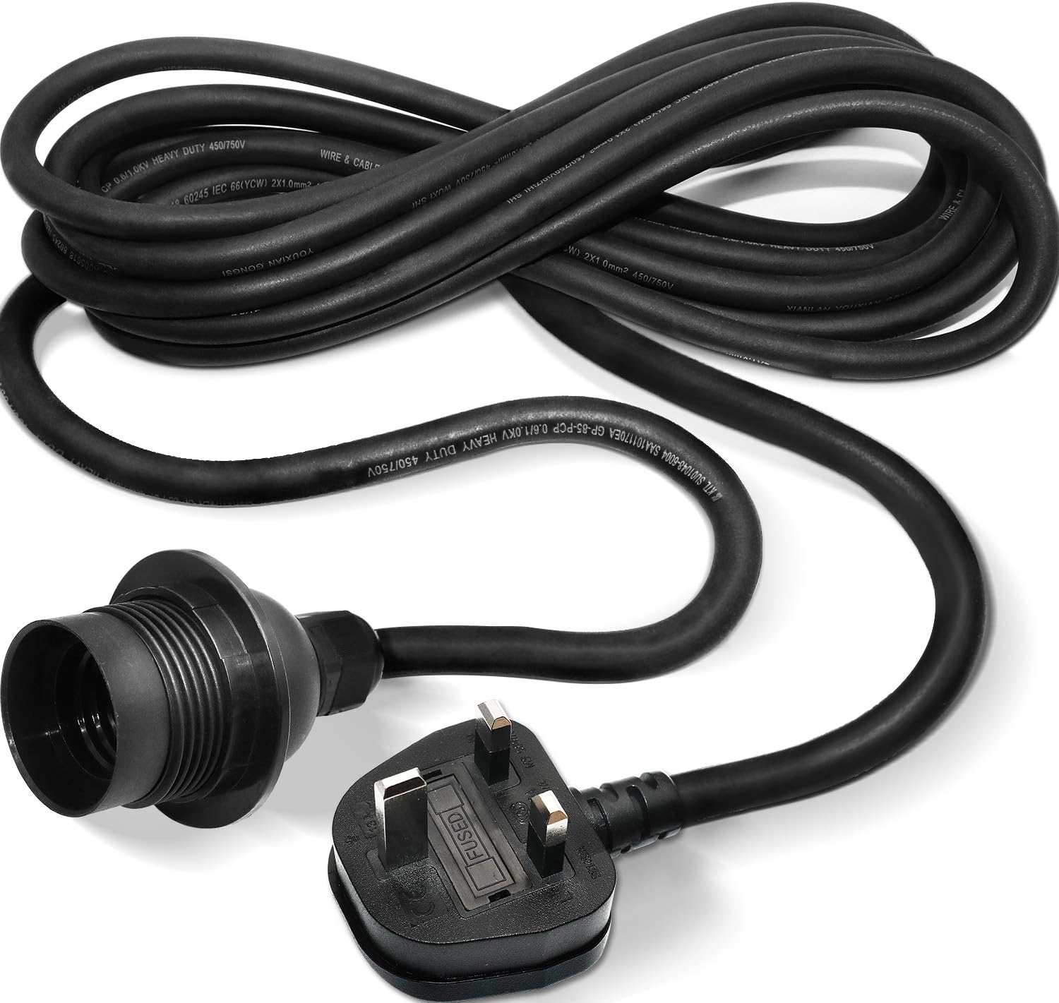 FIRMERST Outdoor E27 Lamp Holder 5m Rubber Cable UK Plug IP44 CE VDE