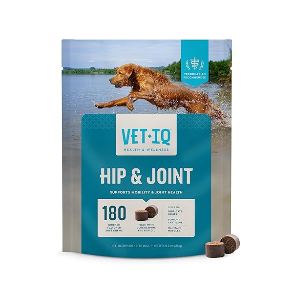 VETIQ GLUCOSAMINE HIP & JOINT SUPPLEMENT FOR DOGS, 180 SOFT CHEWS, DOG JOINT SUPPORT SUPPLEMENT WITH MSM AND KRILL, DOG HEALTH SUPPLIES LARGE & SMALL BREED, CHICKEN FLAVORED CHEWABLES