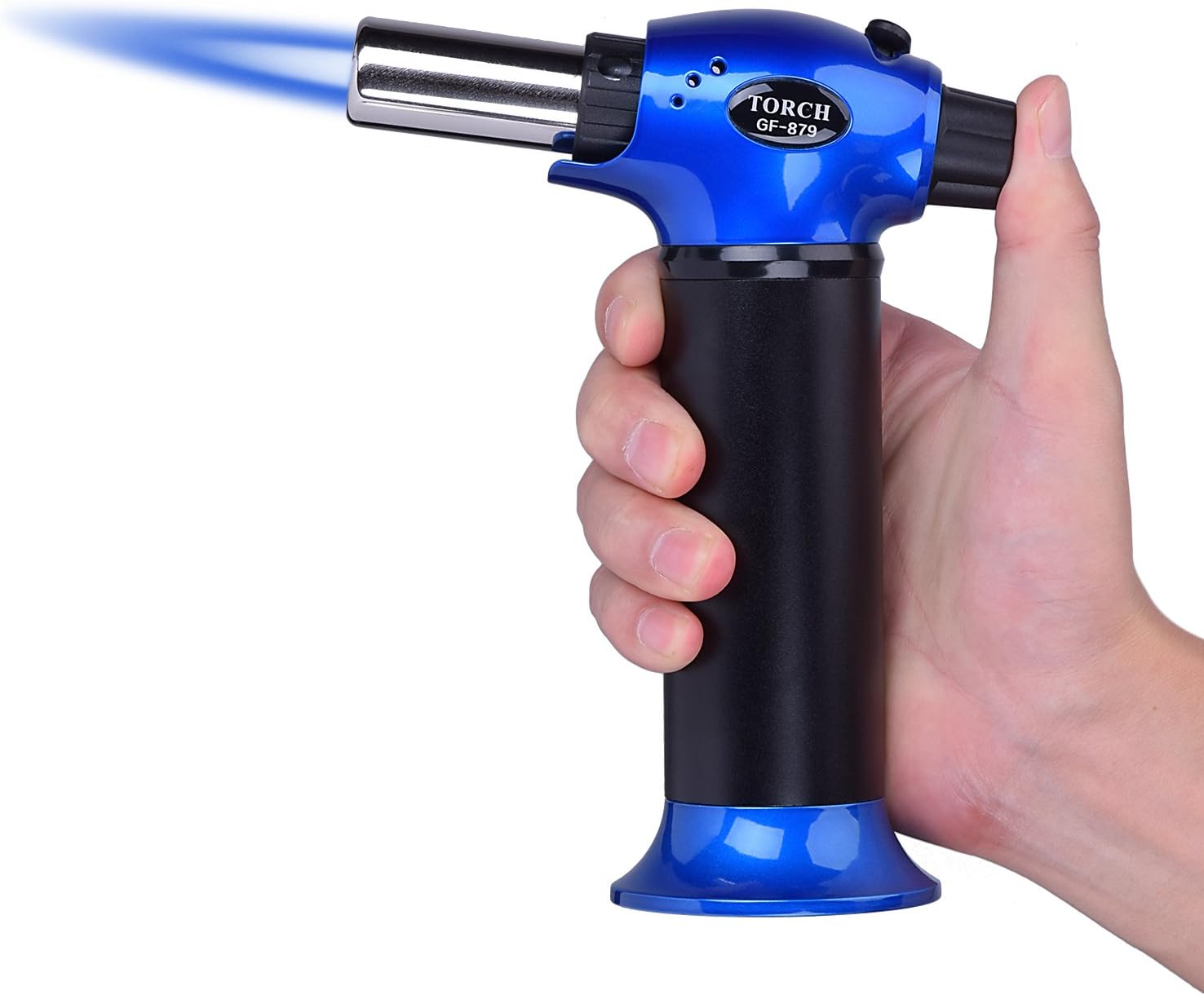 HUAYUU Culinary Butane Torch Refillable Cooking Blow Torch Lighter with Safety Lock and Two Type of Flame, Kitchen Cooking Blow Torch for Crème Brûlée, BBQ, Soldering, Welding & More (Blue&Black)