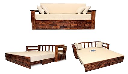Tg Furniture Solid Wood 3 Seater Sofa Cum Bed With Side Pocket For