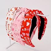 ACO-UINT 3 Pack Valentine’s Day Knotted Headbands for Women and Girls - Pink/White/Red Heart & Love Print Hair Hoops, Romantic Knot Hair Accessories for Date Nights, Parties, and Daily Styling
