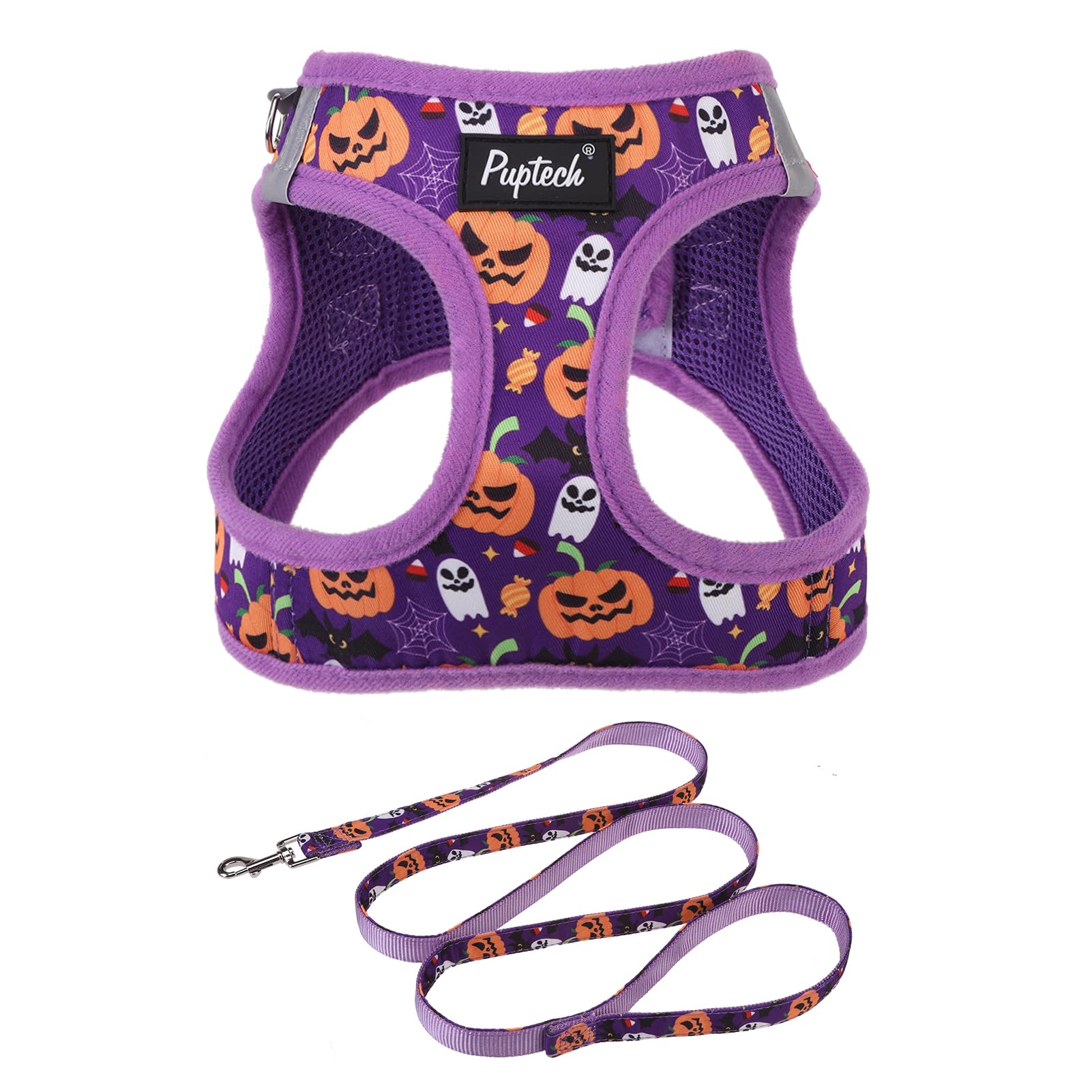 Photo 1 of s---PUPTECK Dog Harness and Leash Set for Small Medium Dogs No Pull Step-in Soft Mesh Puppy Cat Vest Harnesses Reflective at Night, Halloween Purple, S