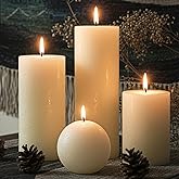 Ivory Rustic Textured Pillar Candles Set - 4 Pcs Assorted Sizes Unscented Pillar Candle, Decorative Farmhouse Candles for Home Centerpiece Decor, Holiday Dinner Table, Dripless & Smokeless