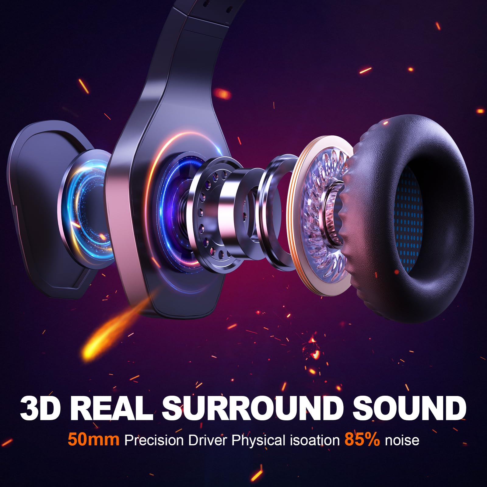 Krysenix PG1 Gaming Headset for PS4, PS5, PC, Switch, Xbox, Gaming Headphones with AI Stereo Microphone Sound, Computer Headset with 3.5mm Jack & RGB Light