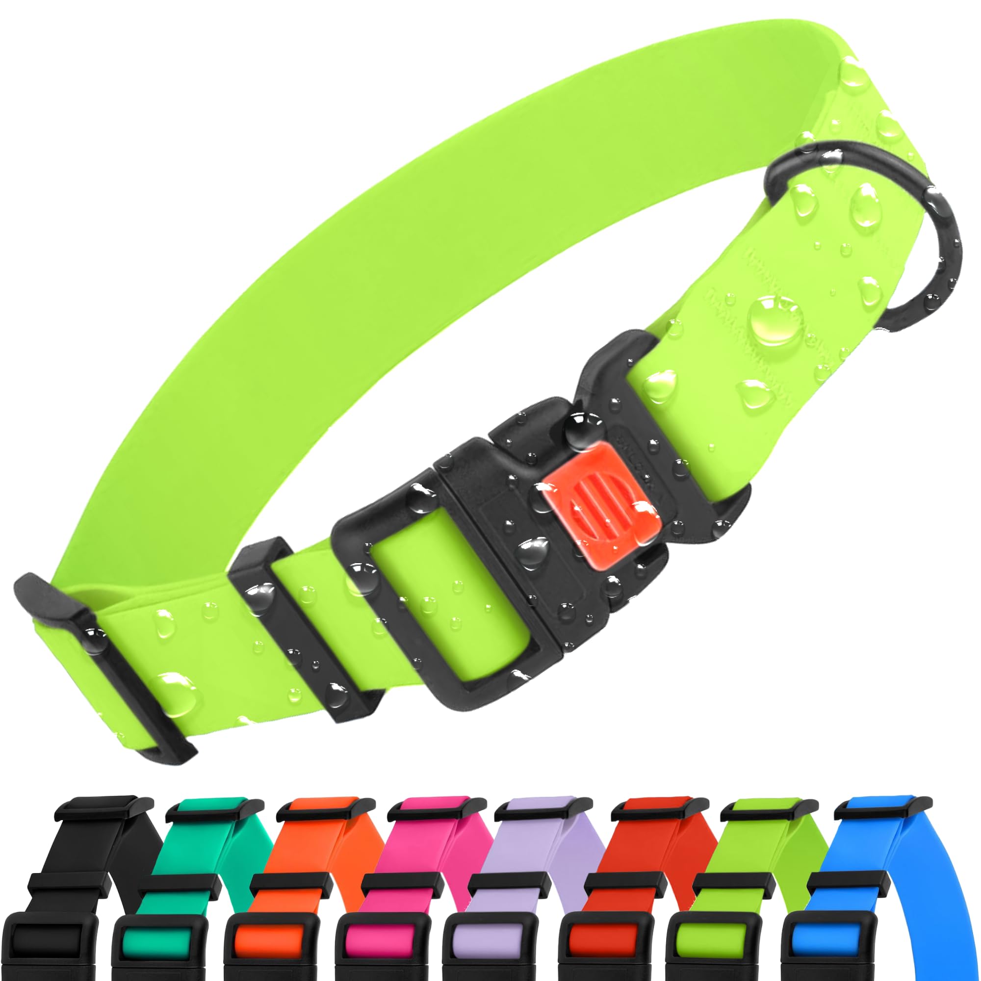 Photo 1 of CollarDirect Waterproof Dog Collar - Silicone, Plastic Collar, Odor-Resistant, Easy to Clean, for Large, Medium, Small Dogs - Adjustable Collar with Breakaway Buckle (Neck Fit 14"-18", Lime Green)