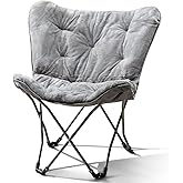 MUHU Mainstays Folding Faux Fur Butterfly Chair, Spearmint (Gray)