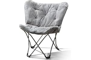 MUHU Mainstays Folding Faux Fur Butterfly Chair, Spearmint (Gray)