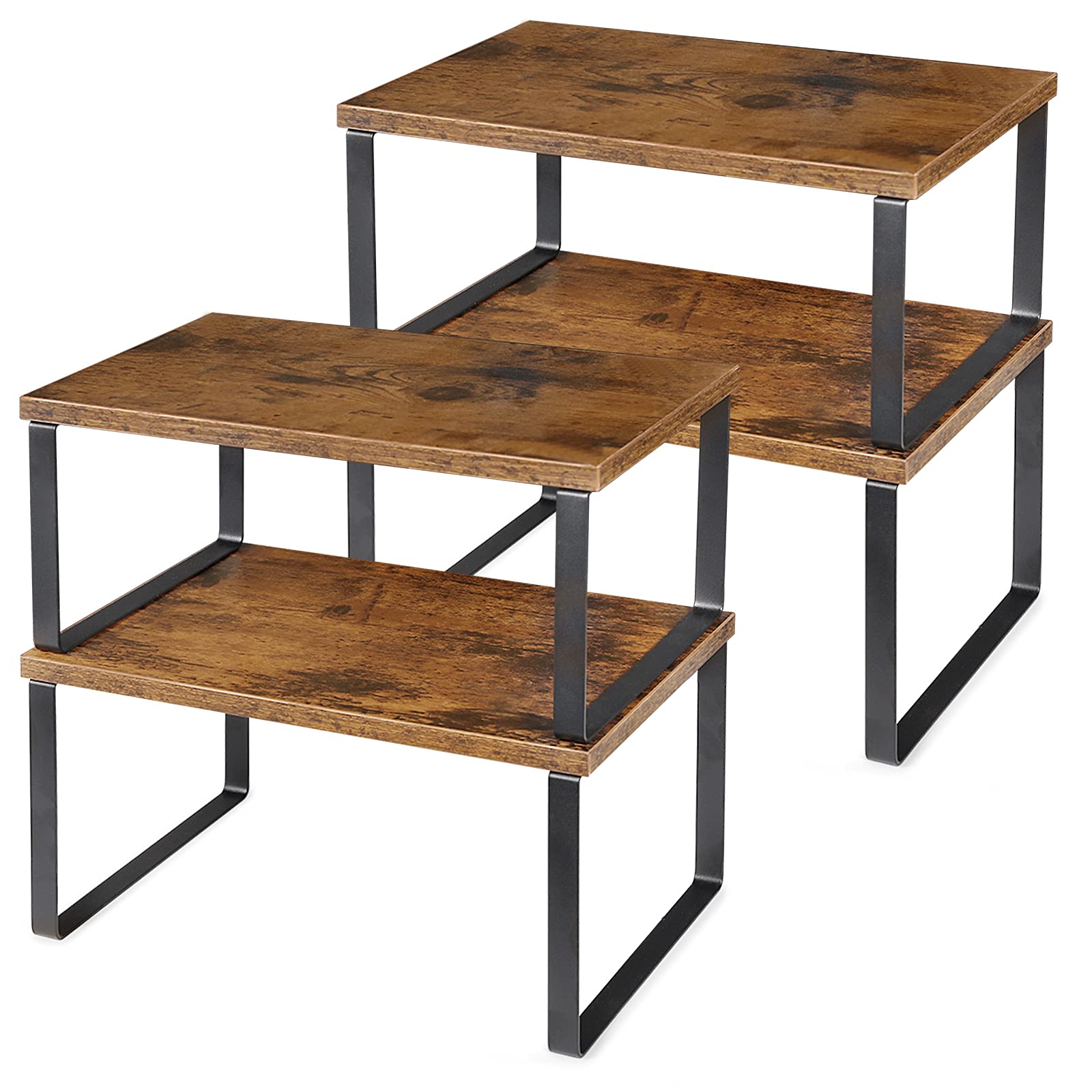 YBING Cabinet Storage Shelf Organizers Stackable Expandable Kitchen Spice Racks Countertop Shelves Set of 4 Wood Storage Racks for Kitchen Table Brown